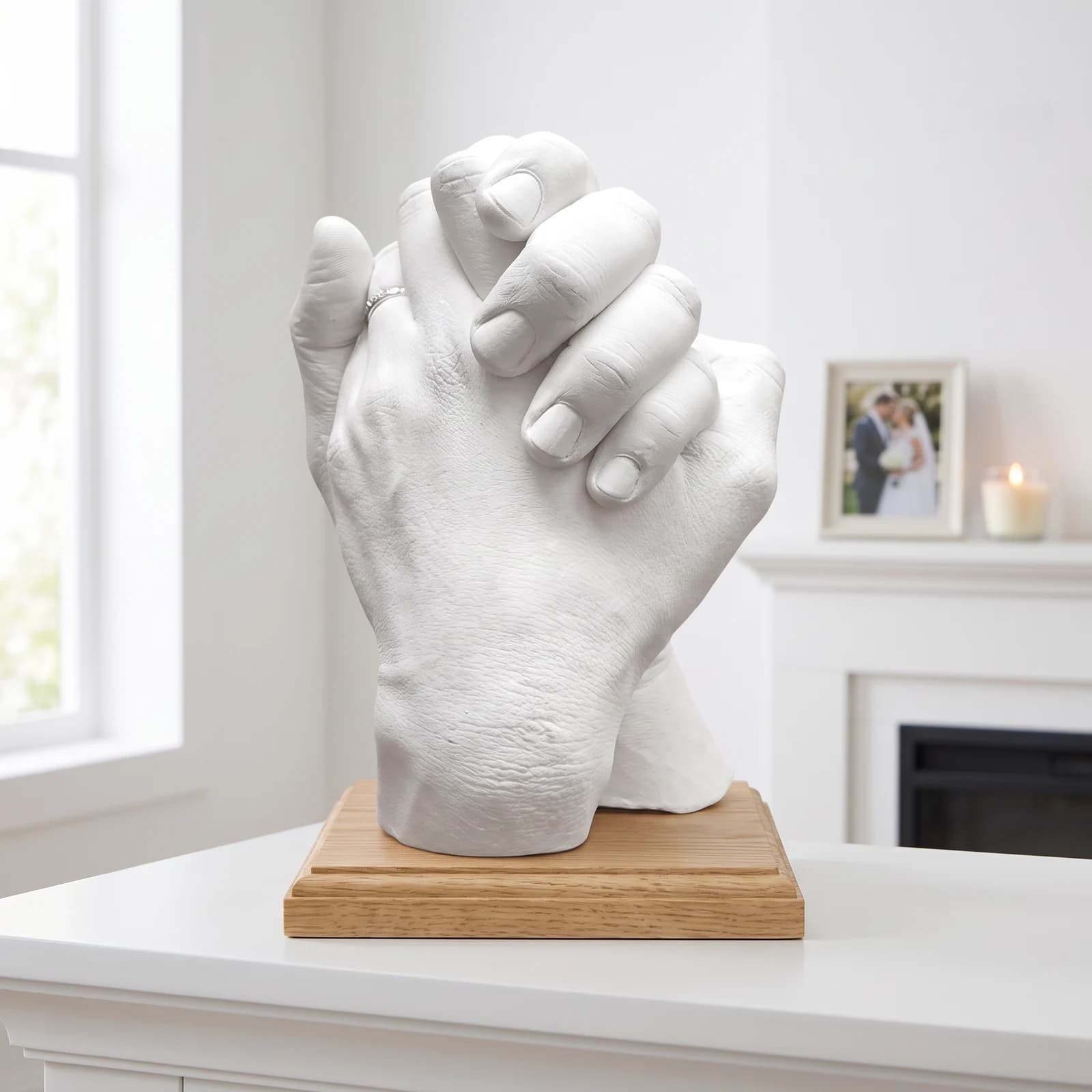 Finished cast of a couple's clasped hands