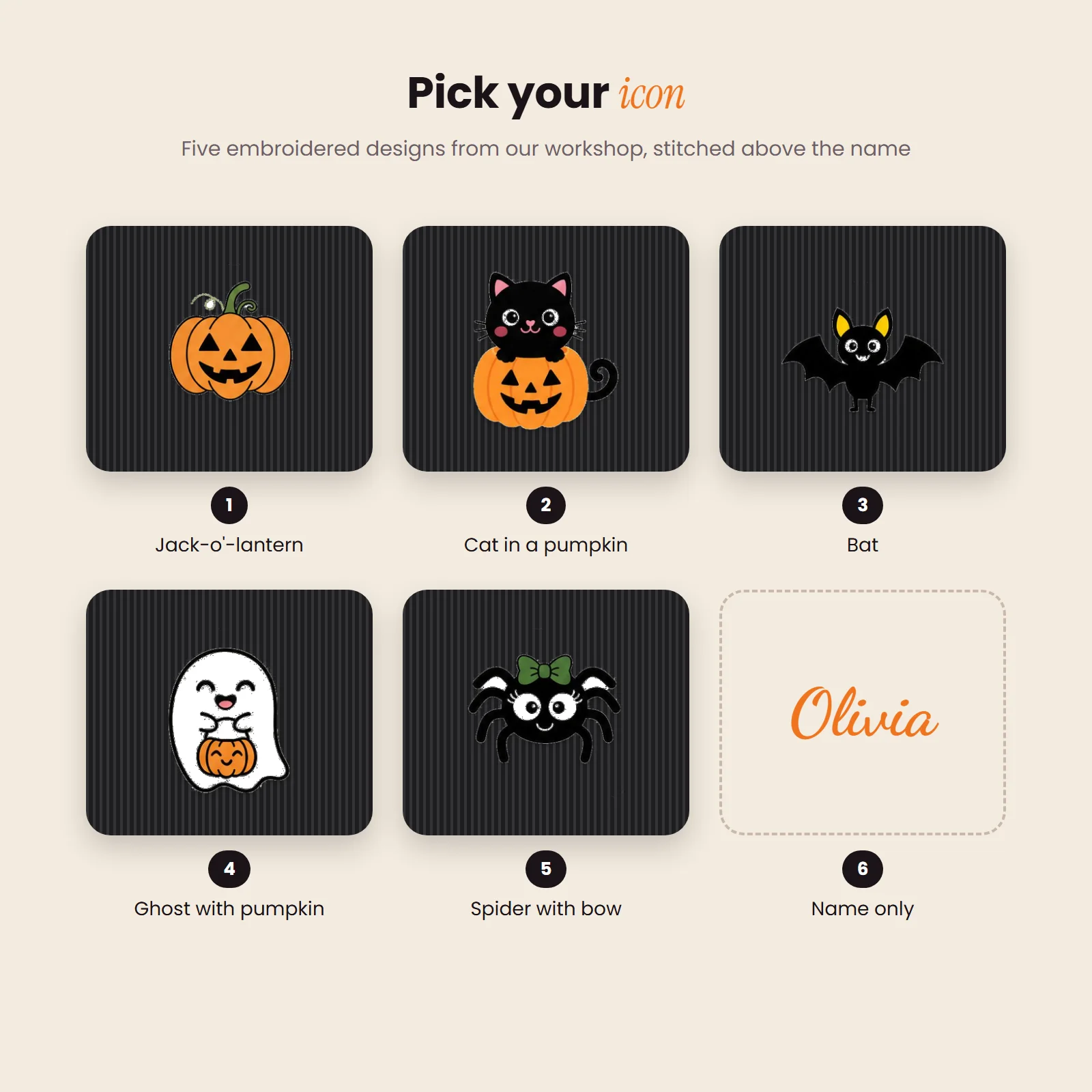 The five embroidered Halloween icons you can choose from